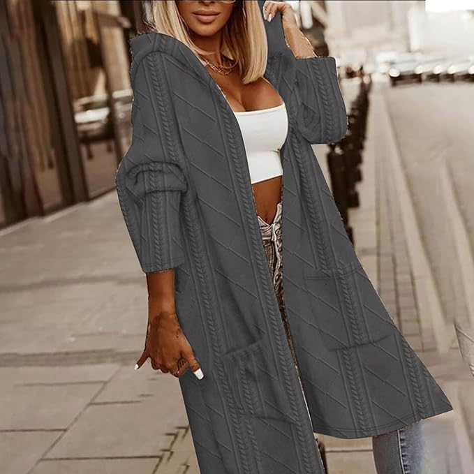 Cytheria - Longline And Cable Knit Hooded Cardigan