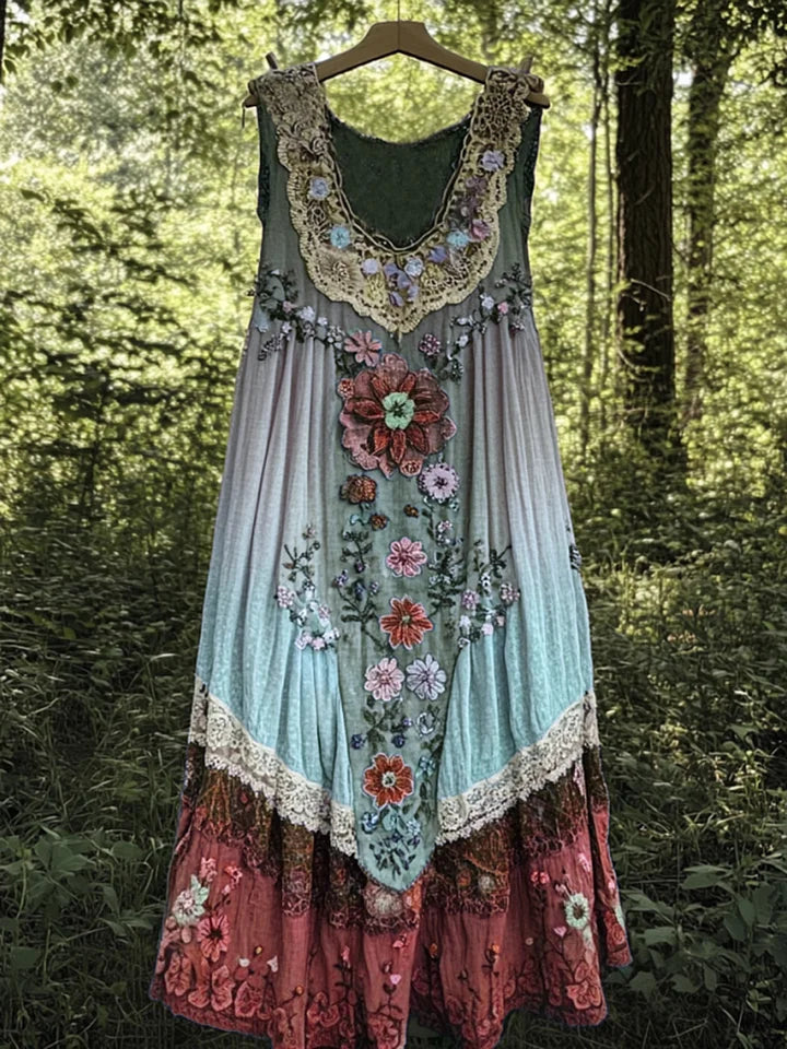 Evabella - Patchwork Art Linen Tank Dress