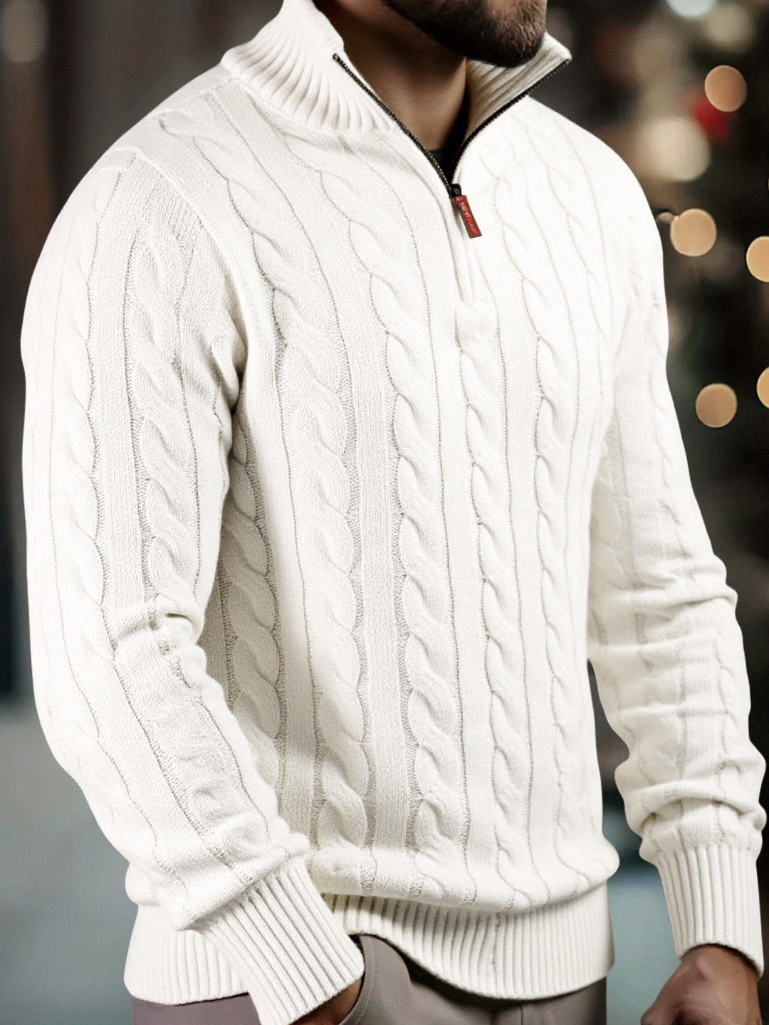 Vasyl - Cable Knitted Quarter Zipper Sweater