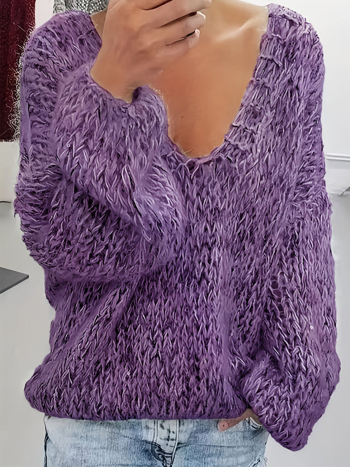 Vriona - Knitted Long Sleeve Sweater With V-Neck