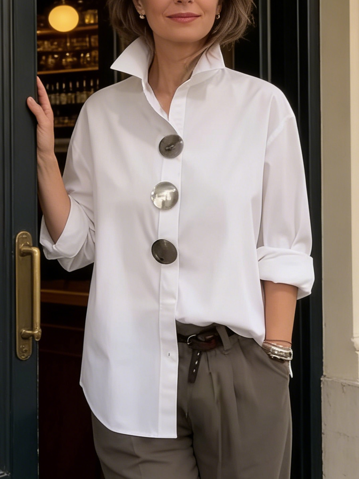 Shalani - Elegant Linen And Cotton Blouse With Metal Button