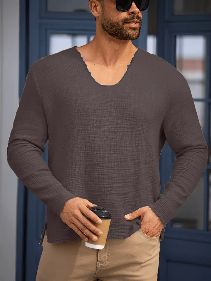 Demetrio - Casual Comfy Long Sleeve Shirt With V-Neck