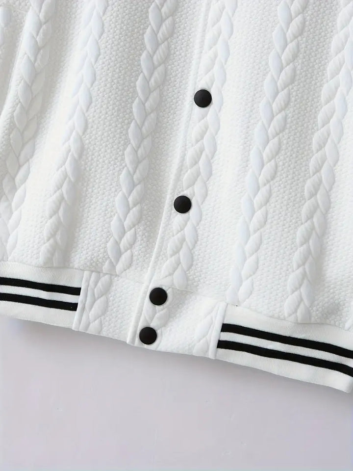 Felips - Stripe Decor Jacquard Baseball Jacket