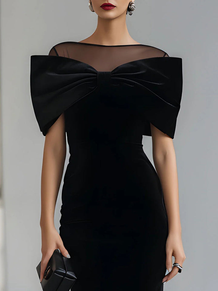 Inkeri - Dramatic Velvet Midi Dress With Bow