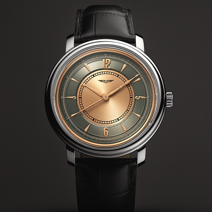 AurexTime - Classic Two Tone Gold Dial Leather Watch