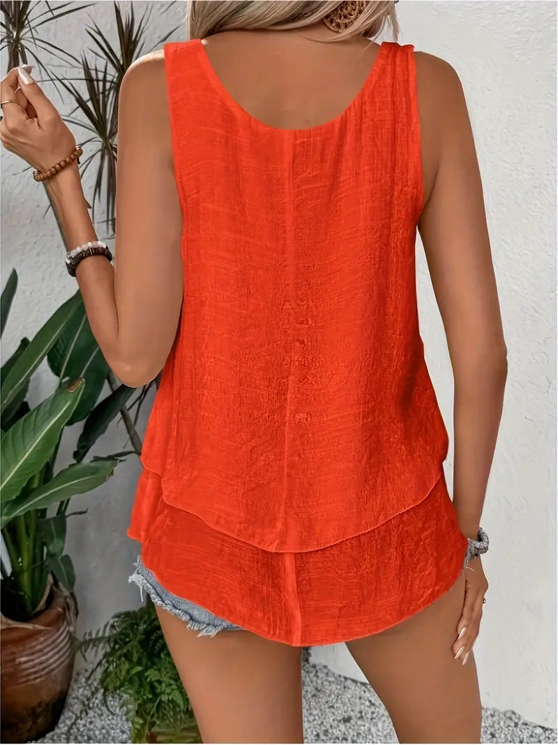 Cressida - Viscose Blend Tank Top with Ruffle