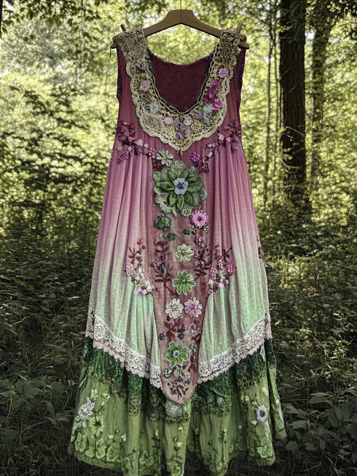 Evabella - Patchwork Art Linen Tank Dress