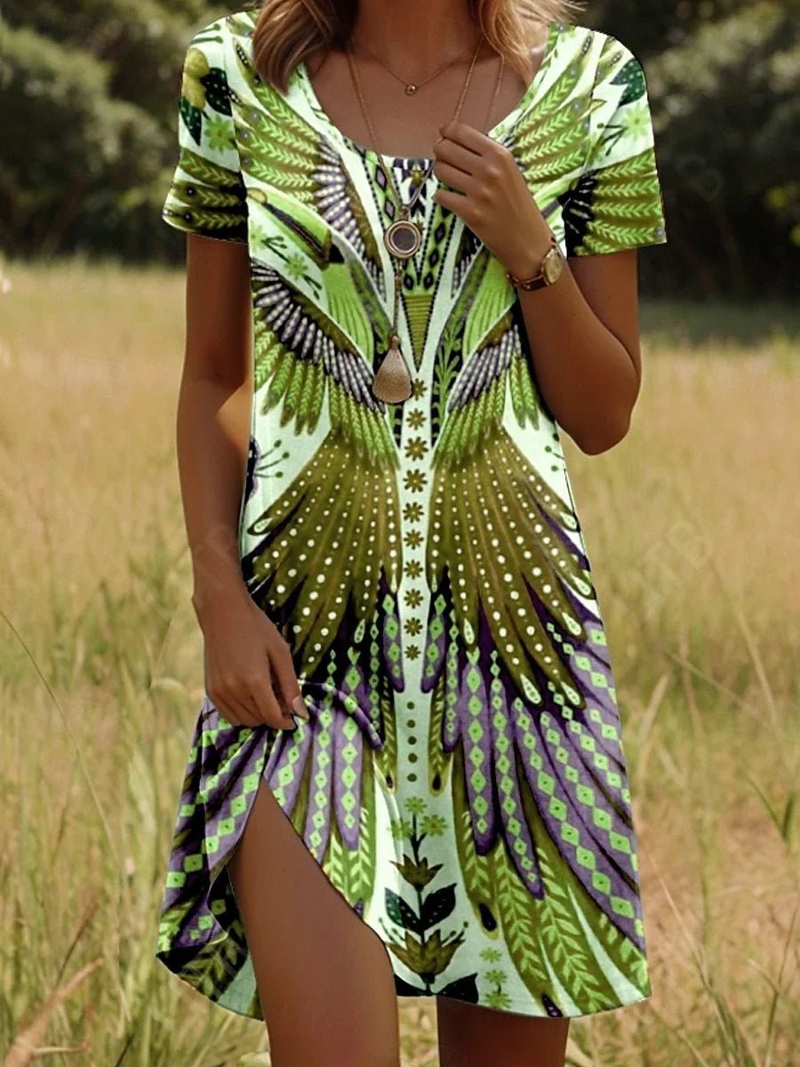 Linnea - Fashionable Short Sleeve Printed Dress