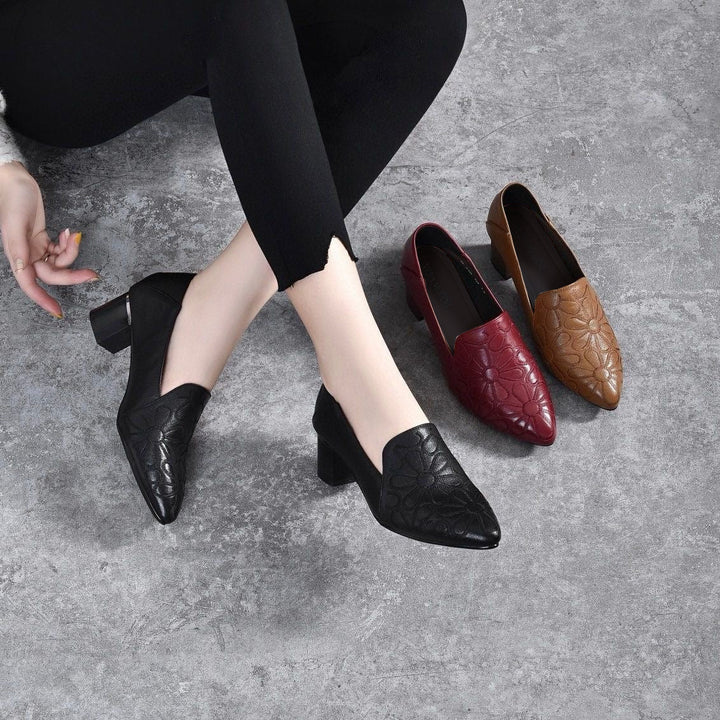 Tessana - Leather Embroidered Block Heel Pumps