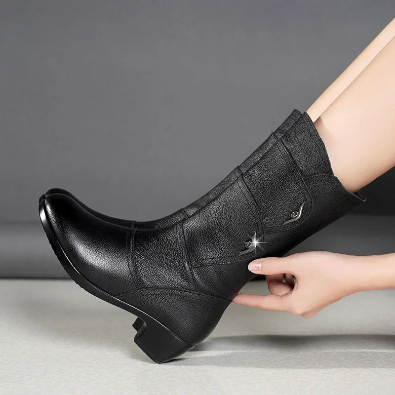joania - Leather Boots With Side Zipper