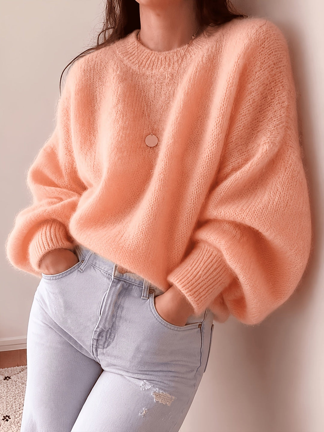 Idalyea - Knit Sweater With Round Neck And Balloon Sleeves