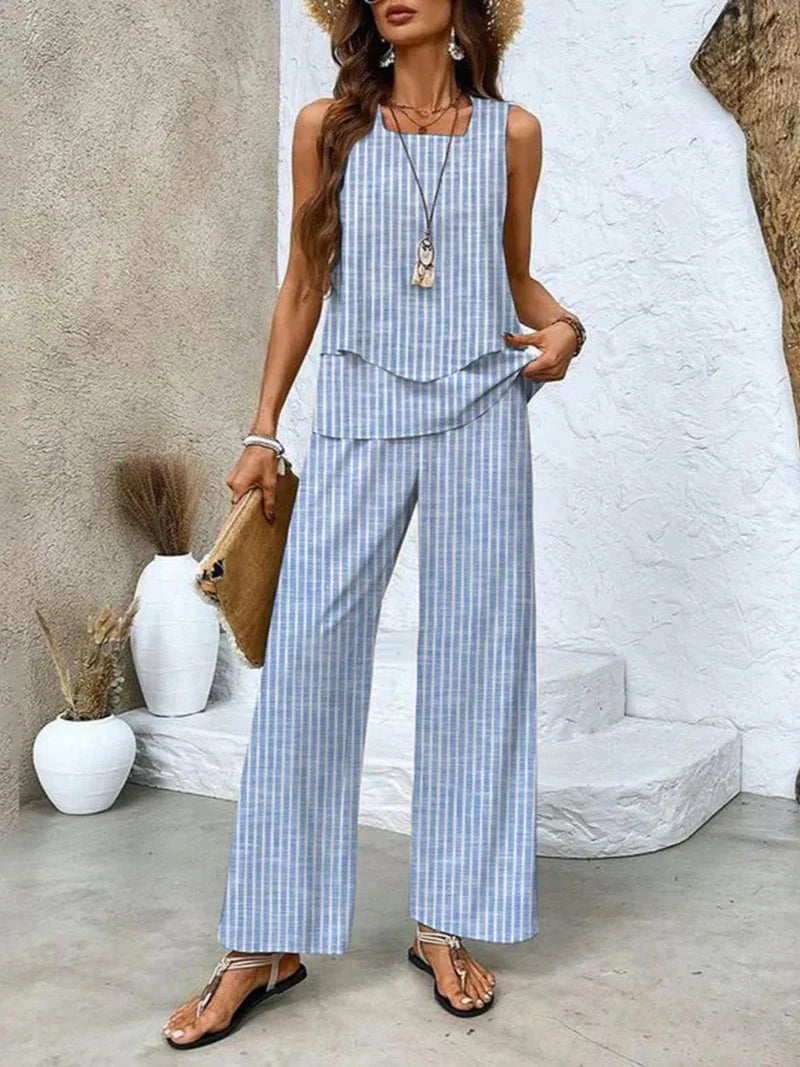 Samborska - Summer Sleeveless Top And Wide Leg Pant
