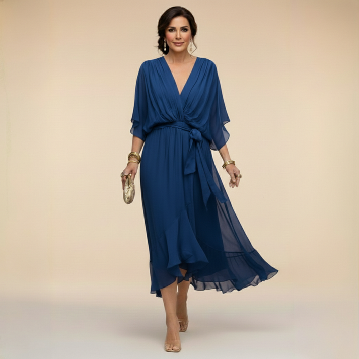 Harshani - Chiffon Dress With V-Neck