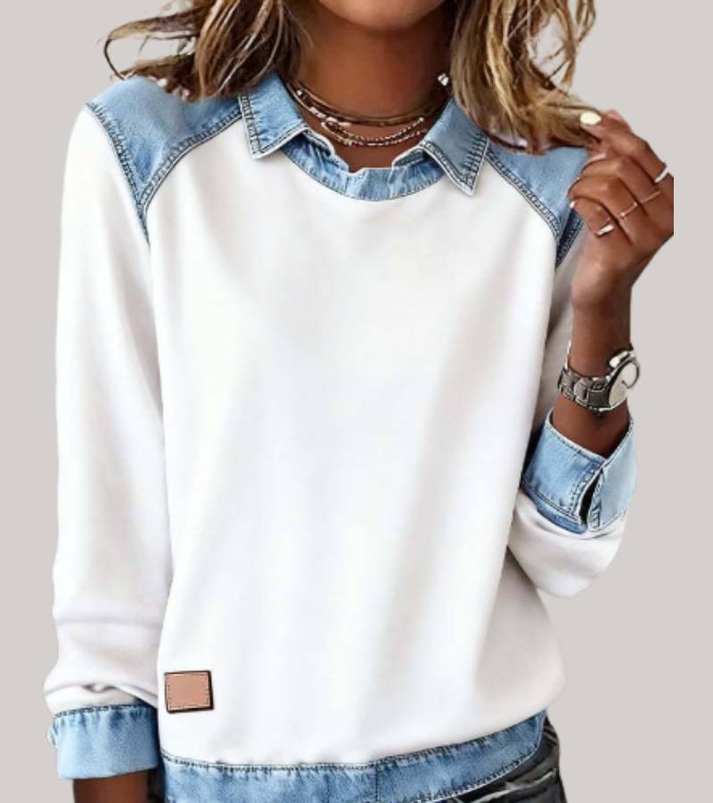 Ravit - Denim Knitted Top With Long Sleeve
