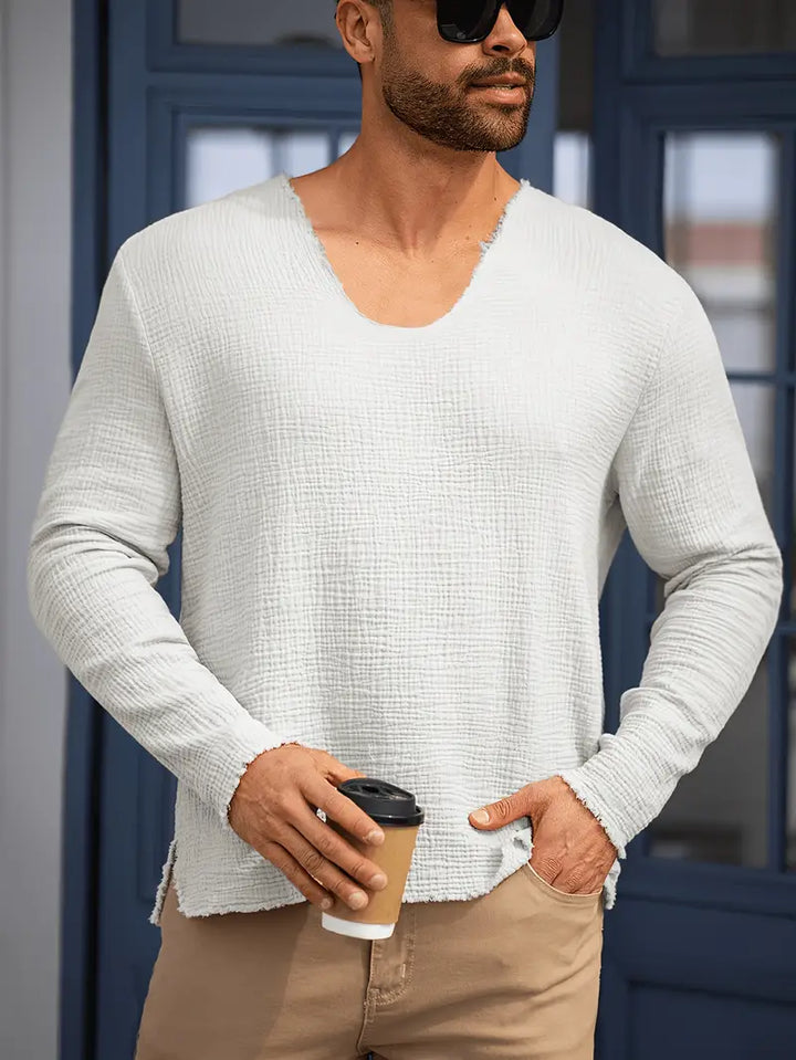 Demetrio - Casual Comfy Long Sleeve Shirt With V-Neck