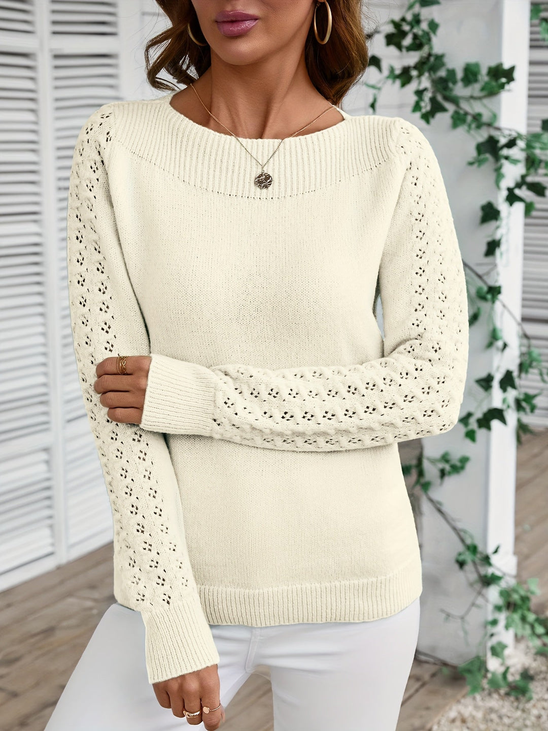 Pauliina - Casual Long Sleeve Hollow Sweater