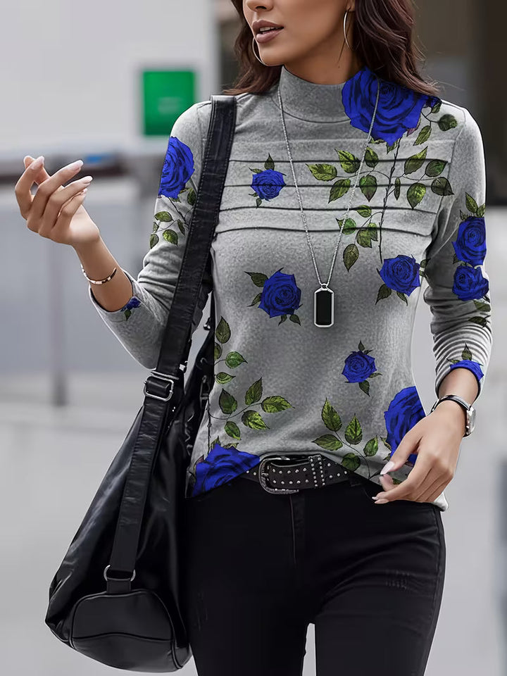 Geneora - Floral Print Mock Neck Top