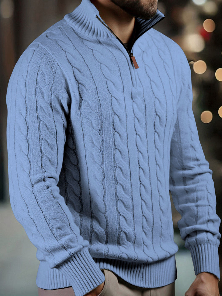 Vasyl - Cable Knitted Quarter Zipper Sweater