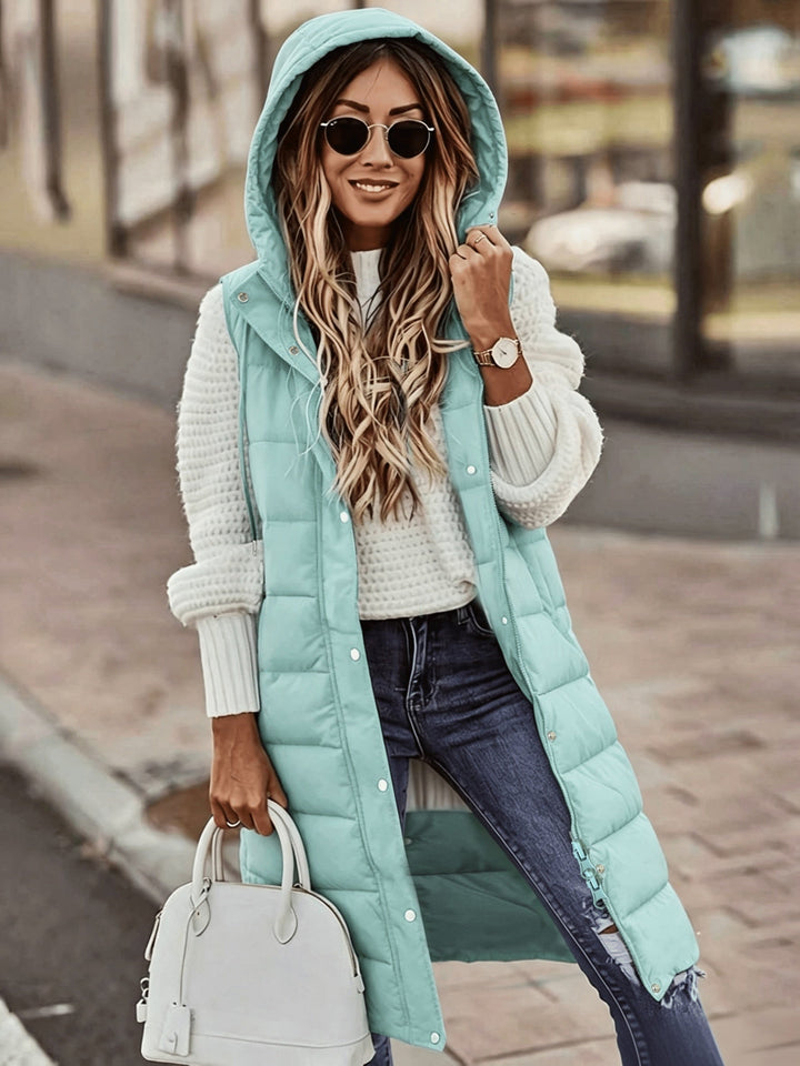 Althorida - Long Hooded Puffer Vest With Pockets