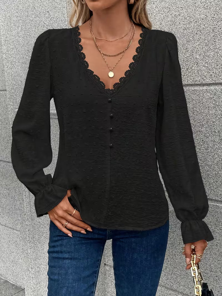 Rejina - Elegant Blouse With Lace Collar