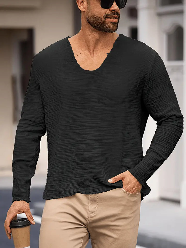 Demetrio - Casual Comfy Long Sleeve Shirt With V-Neck