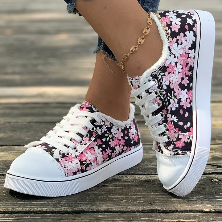 Bristy - Floral Print Lace-Up Shoes