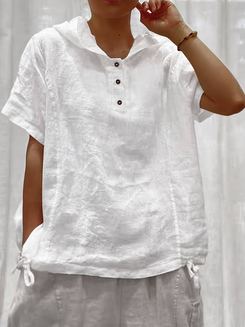 Dounia - Loose Short-Sleeved Hooded With Button
