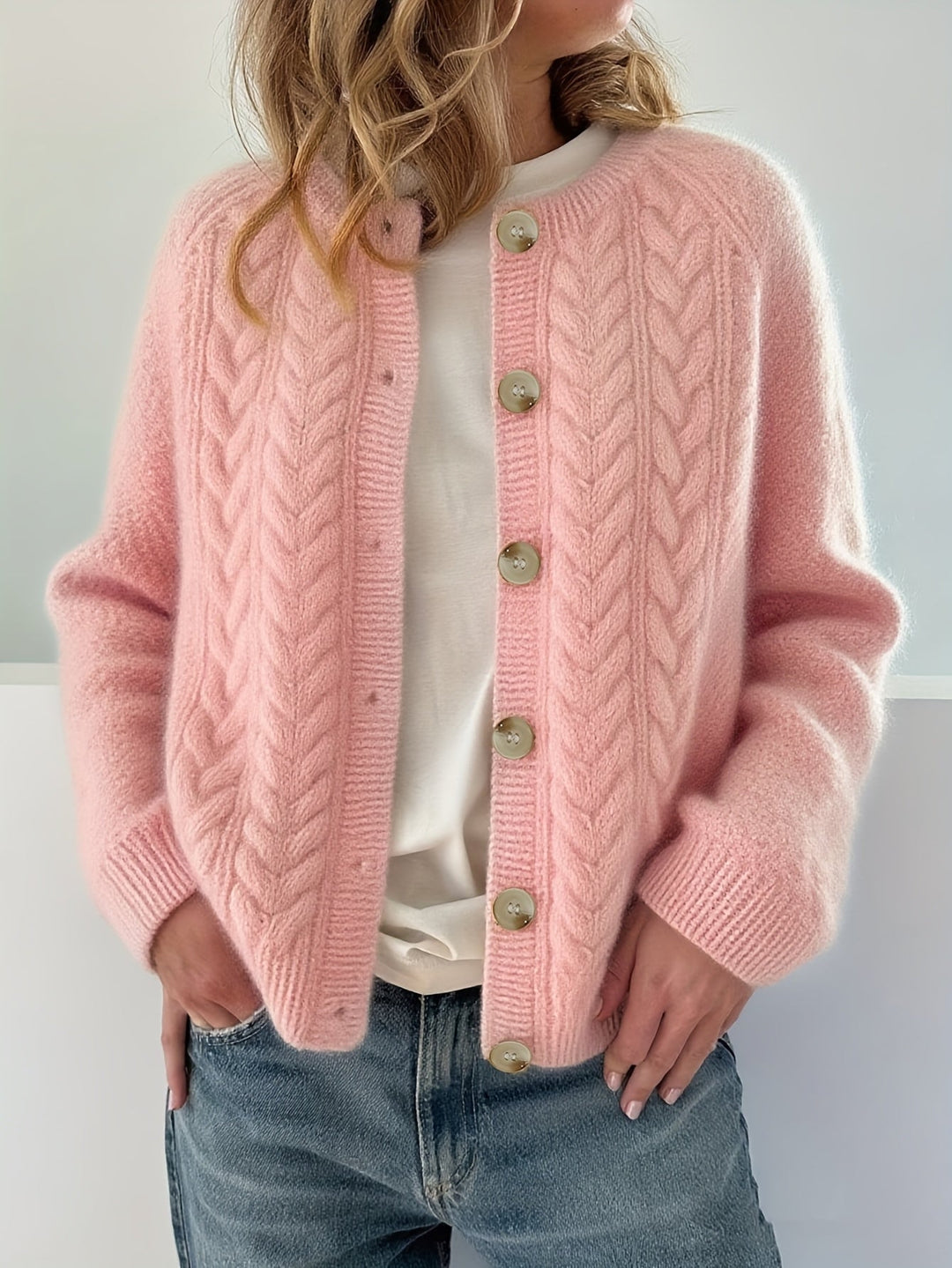 Dwina -  Cable Knitted Cardigan With Button