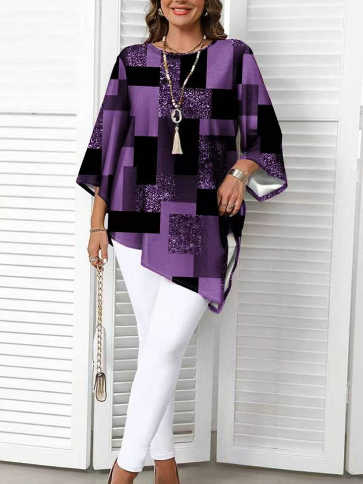 Nurit - Checkered Oversized Printed Blouse With Short Sleeve