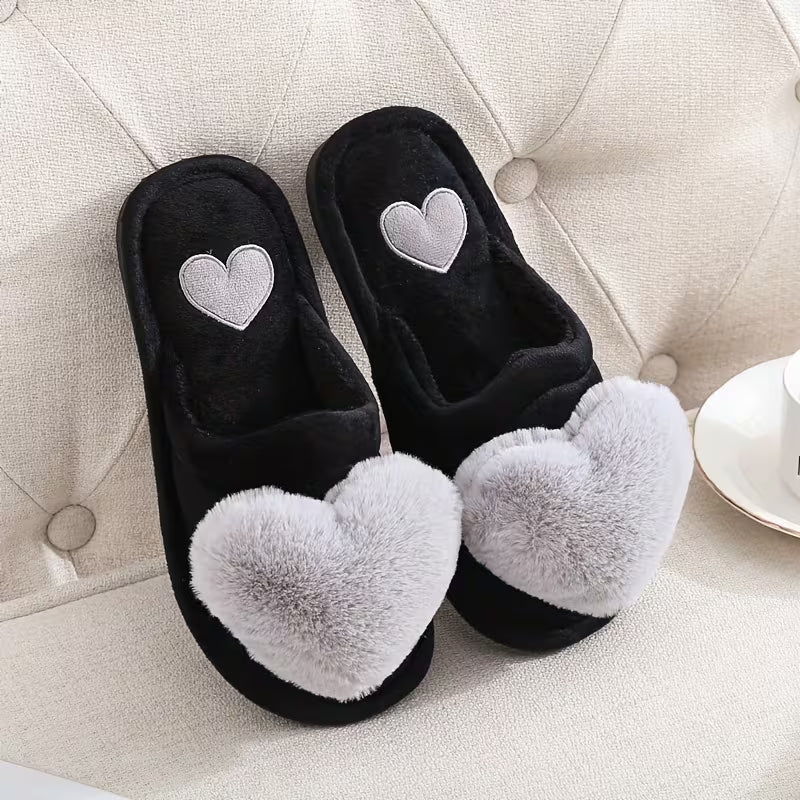 Raimira - Plush Heart Slippers With Non-Slip Soles