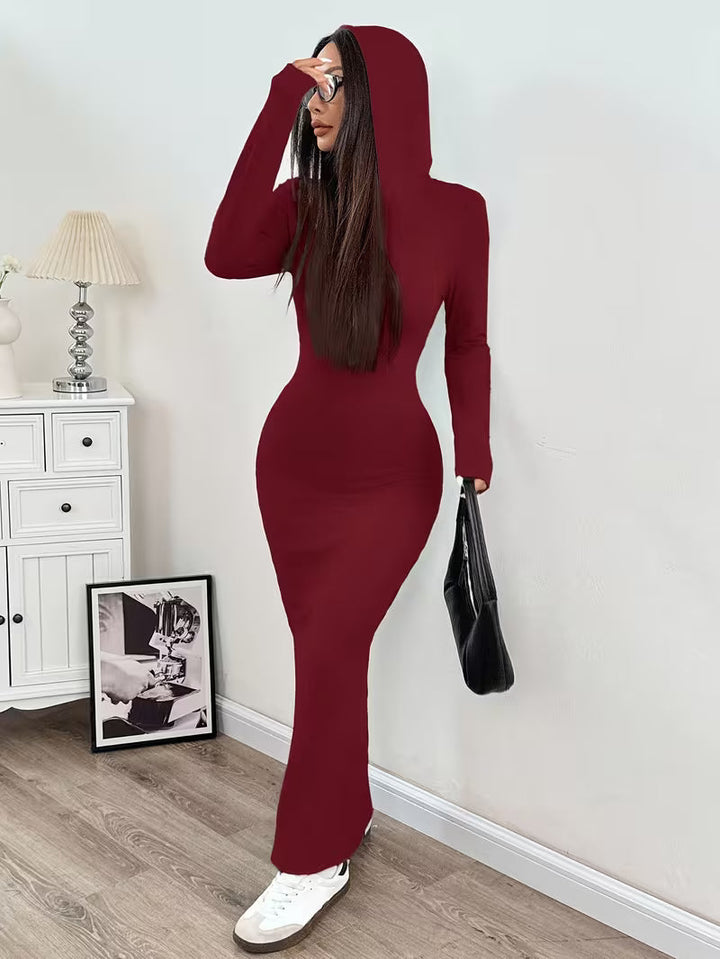 Valeia - Long Sleeve Maxi Dress With Hood
