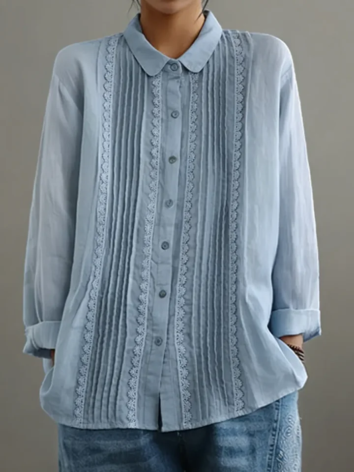 Kalanit - Patchwork Lace Linen And Cotton Shirt