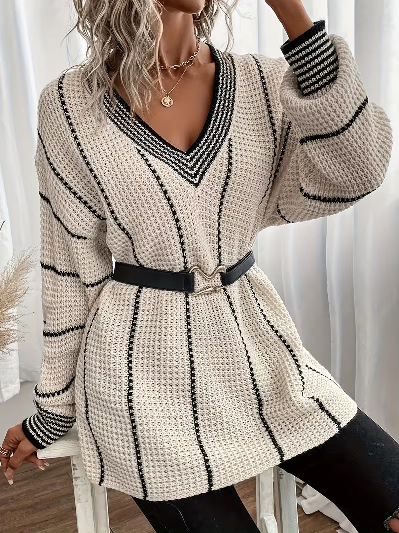 Lykke - Striped V-Neck Oversized Sweater