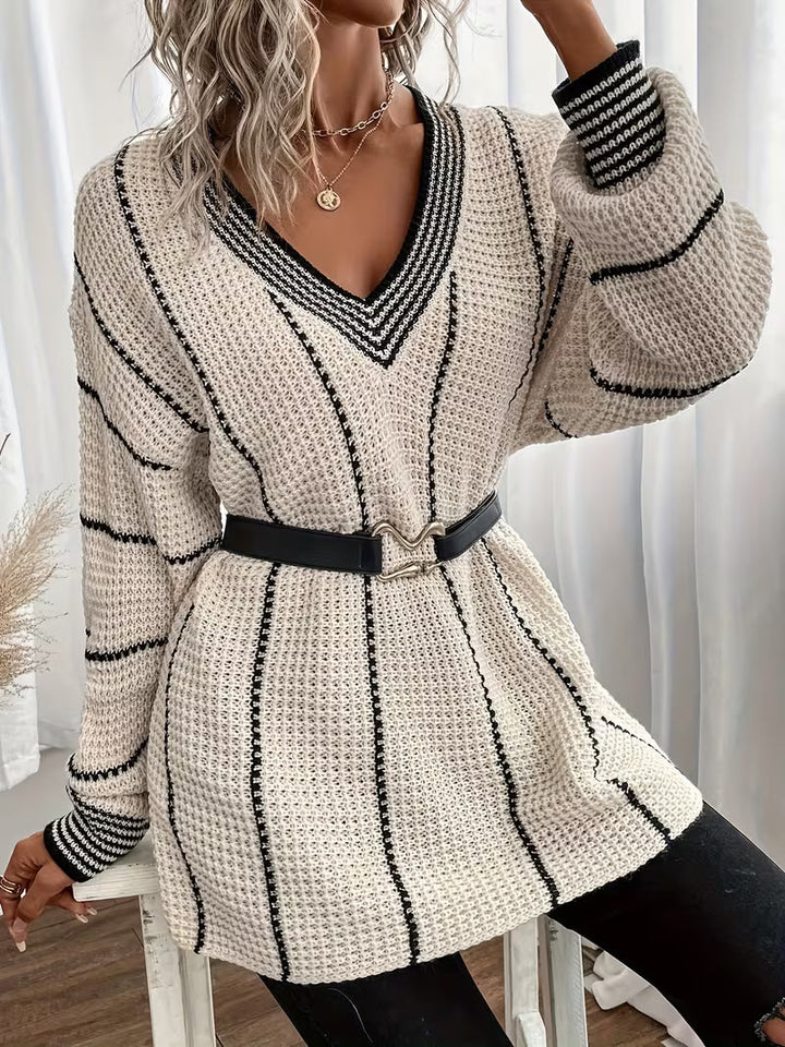 Lykke - Striped V-Neck Oversized Sweater