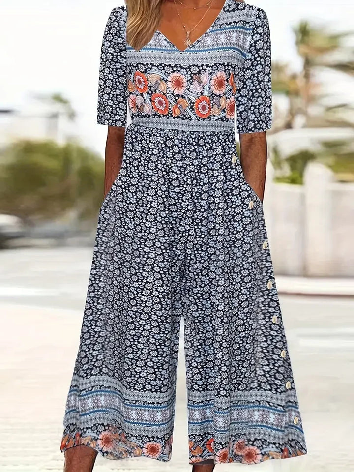 Nerina - Vintage Boho Jumpsuit With Floral Print