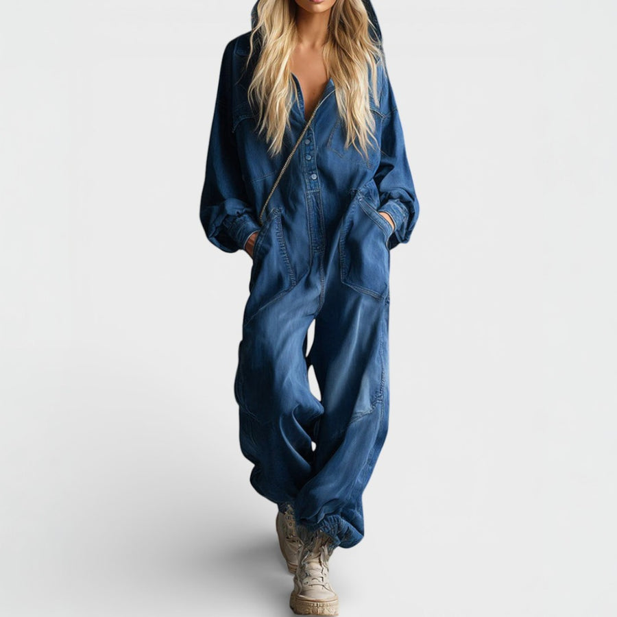 Miara - Long Sleeve Hooded Jumpsuit with Pockets