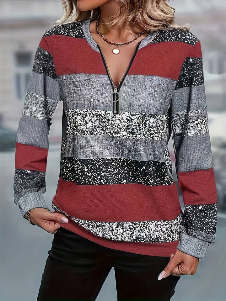 Avital - Casual Striped Sweater With Zipper