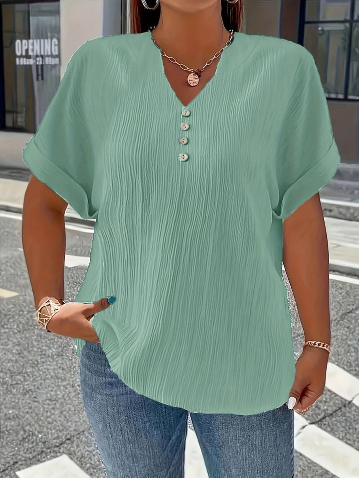 Lakmali - Textured Short Sleeve Top With V-Neck