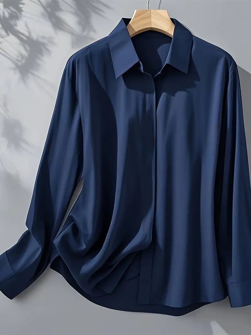 Amiliana - Elegant Long Sleeve Button Down Shirt