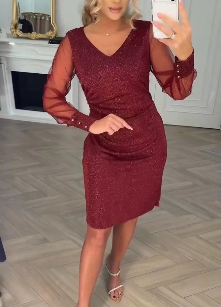 Irisa - Sparkly Patchwork Midi Dress