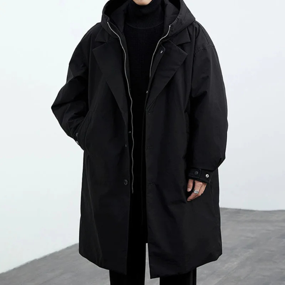Jasmisa - Hooded Trench Coat With Lapel Collar