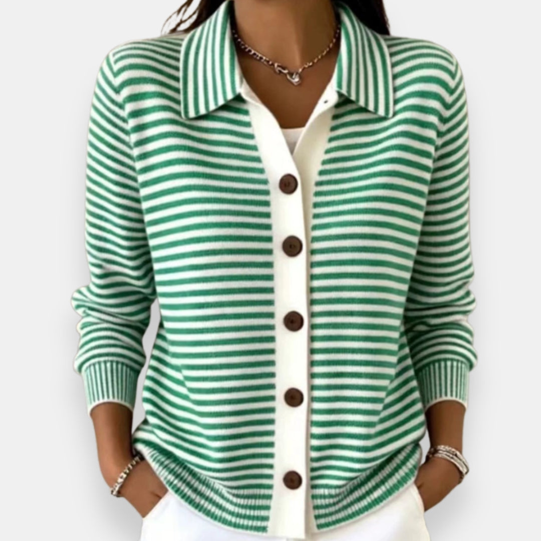 Talaoira - Striped Buttoned Cardigan