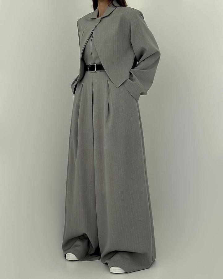 Lauralie - Strapless Jumpsuit Jacket Style Commuting Set