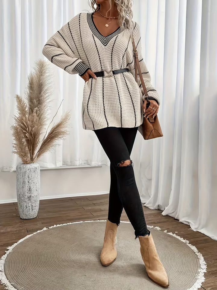 Lykke - Striped V-Neck Oversized Sweater