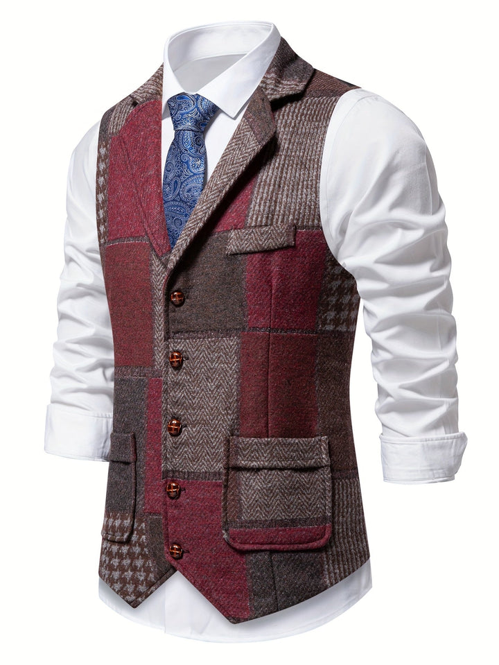 Saverse - Patchwork Herringbone Tweed Vest