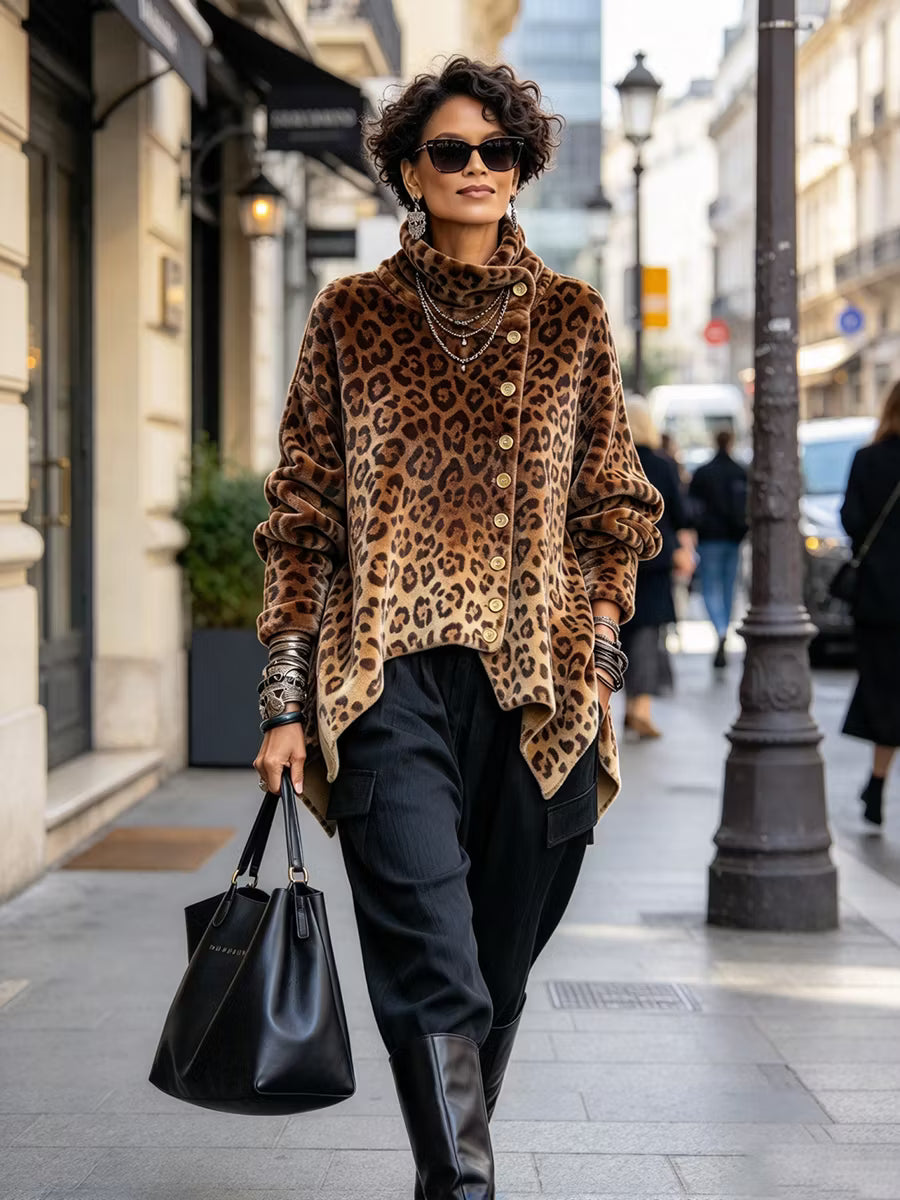 Linnella - Leopard Print Long Sleeve Blouse