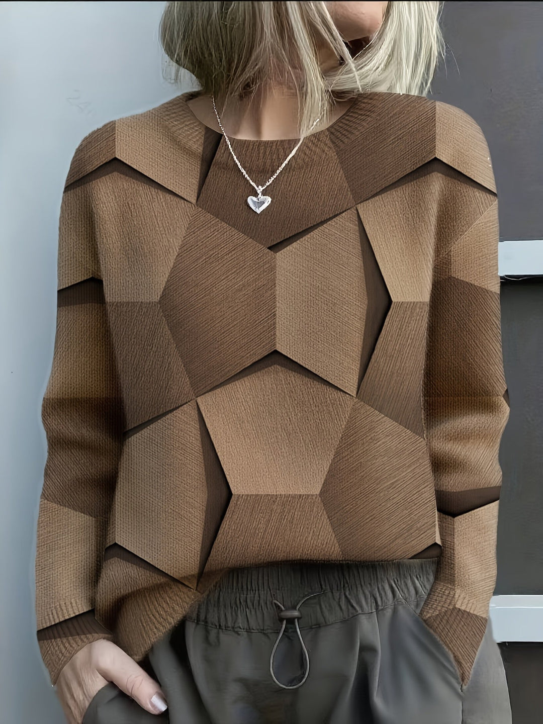 Bravina - Knitted 3D Geometric Print Sweater