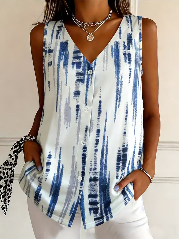 Corinaa - Printed V-Neck Sleeveless Shirt