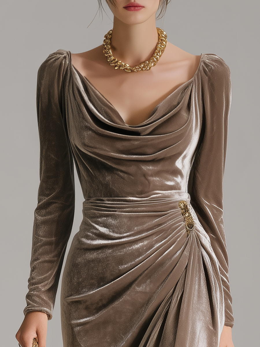 Fayola - Bodycon Velvet Dress With Waist Button
