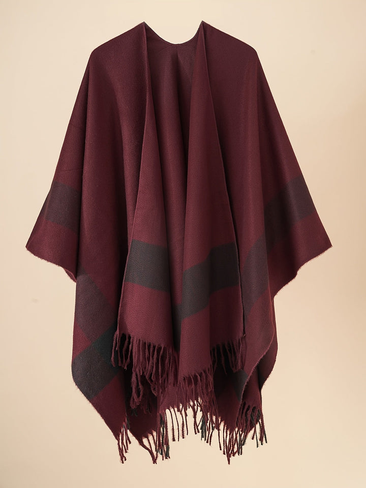 Lirelle - Geometric Pattern Fringed Poncho Shawl Wrap